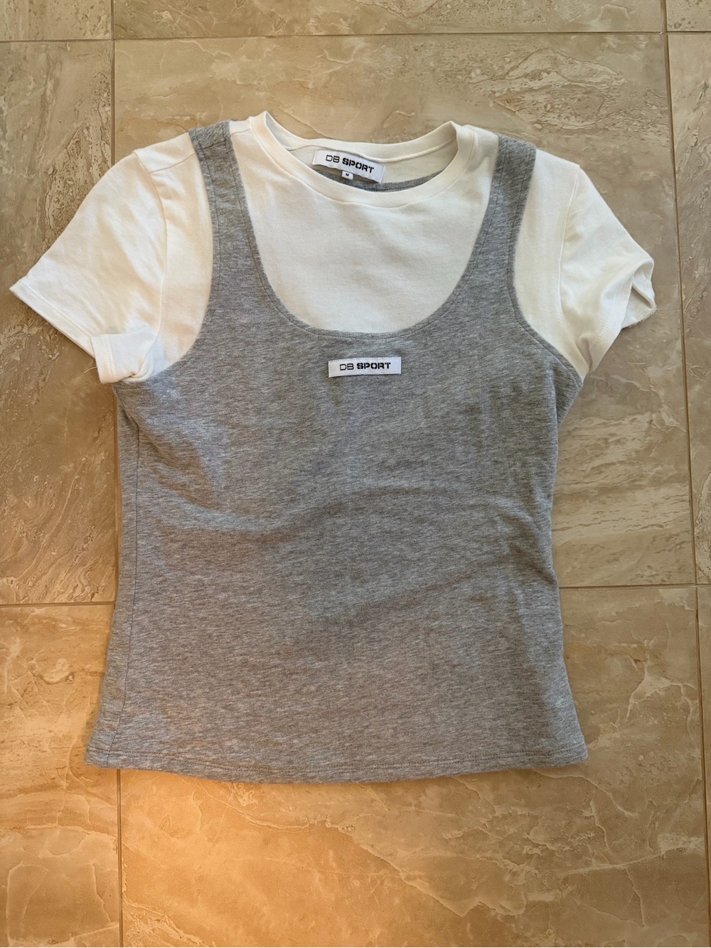 DB Sport Women's Grey & White Layered Short Sleeve Tee